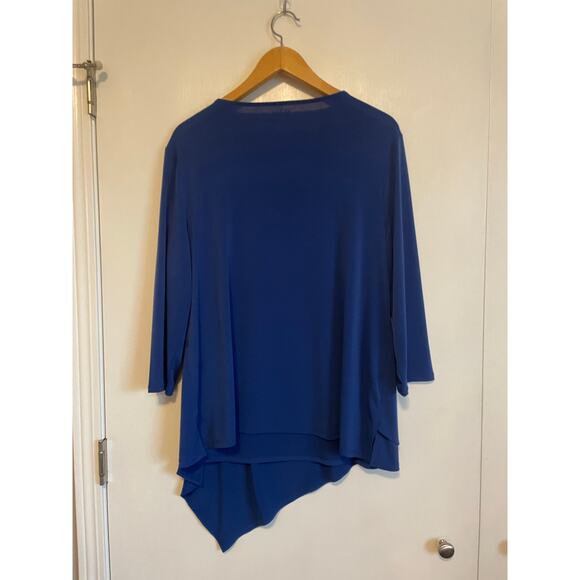 Chico's The Ultimate Tee blue 3/4 sleeve asymetrical liquid knit top 2 US L 12 - Picture 2 of 9